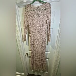 MARINA Long Sleeve Blush Colored Lace and Sequin Dress